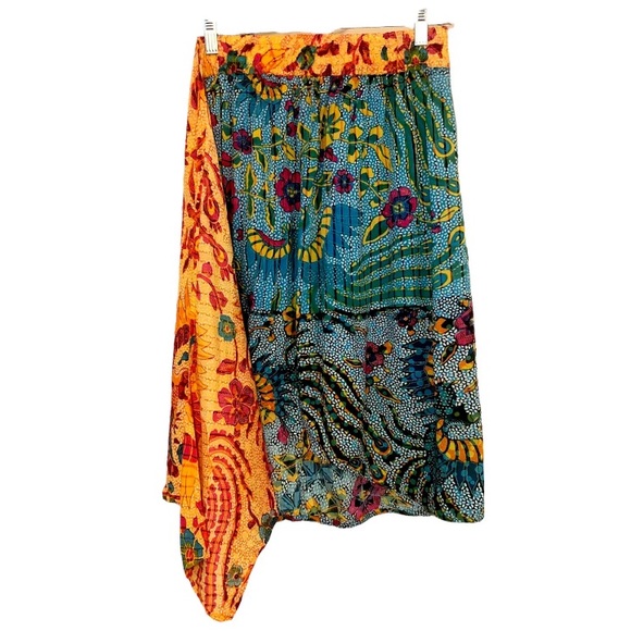 90’s slip on asymmetrical hem bright floral tropical sarong style midi skirt - Picture 1 of 12